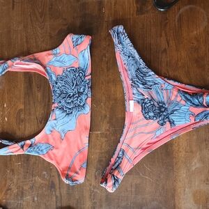 Topshop Pink and Blue Bikini Set with Sporty Crop Top